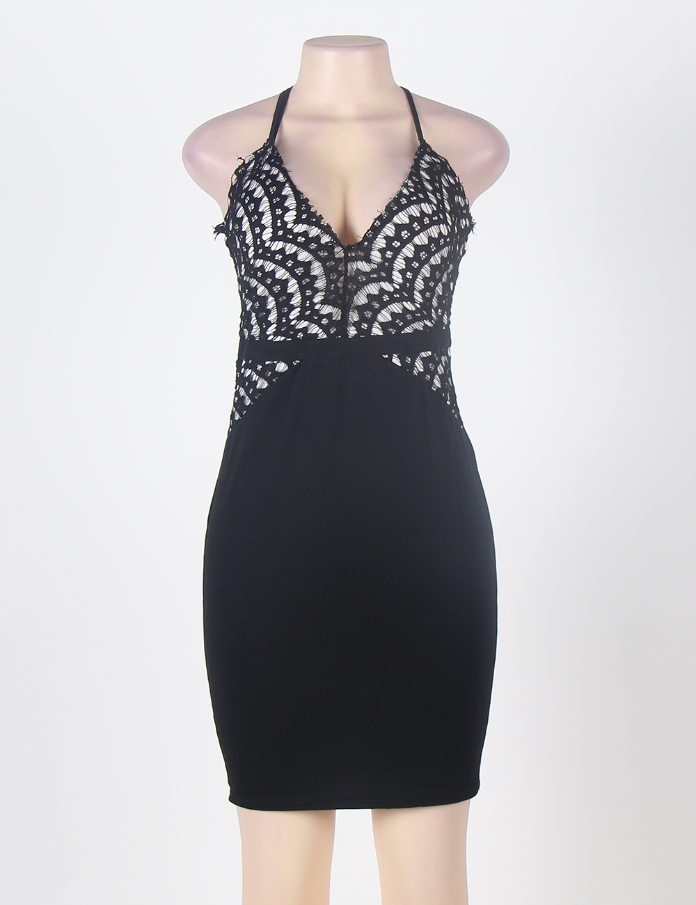 Black Delicate Lace Halter Club Dress 2mpresz