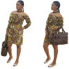 African Print Slash Shoulder Dashiki Mini Dress