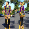 Long Sleeve Purple Print Zipper Hooded Totem Print Coat