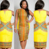Yellow Vintage Printing Sleeveless Split Bodycon Dress - Image 2