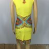 Yellow Vintage Printing Sleeveless Split Bodycon Dress - Image 3