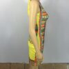 Yellow Vintage Printing Sleeveless Split Bodycon Dress - Image 4