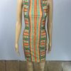 Yellow Vintage Printing Sleeveless Split Bodycon Dress