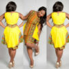 Yellow Vintage Printing Sleeveless Split Skater Dress - Image 5